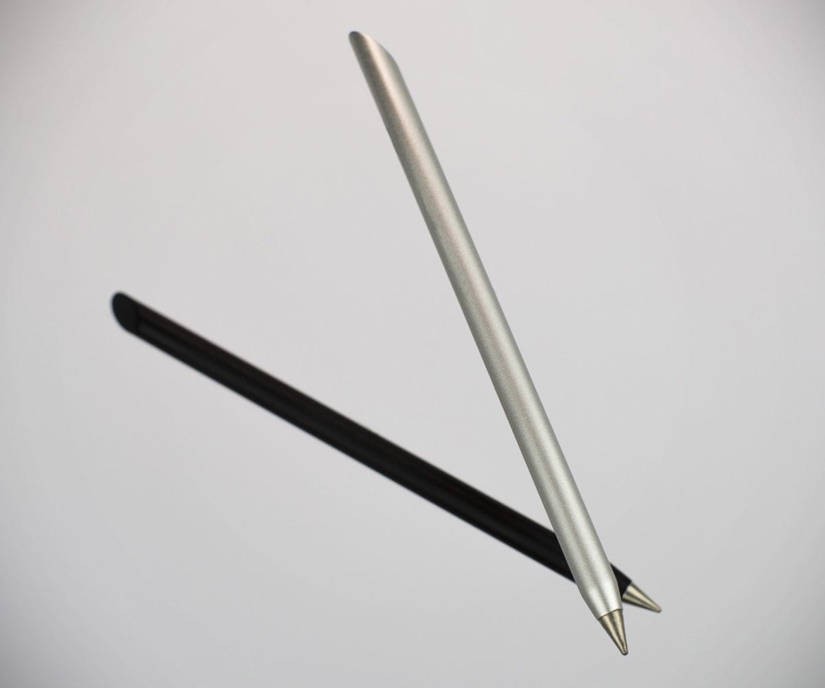 Infinity design pencil with aluminum body and metal tip